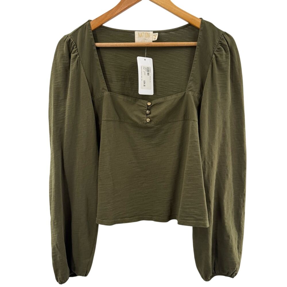 NWT Nation LTD Pascale Square Neck Lagoon Dark Green Ling Sleeve Shirt Size Med
